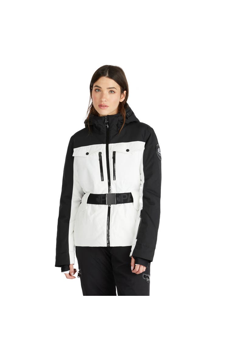 Gabbi Belted Ski Jacket with Fixed Hood, Main, color, White Op