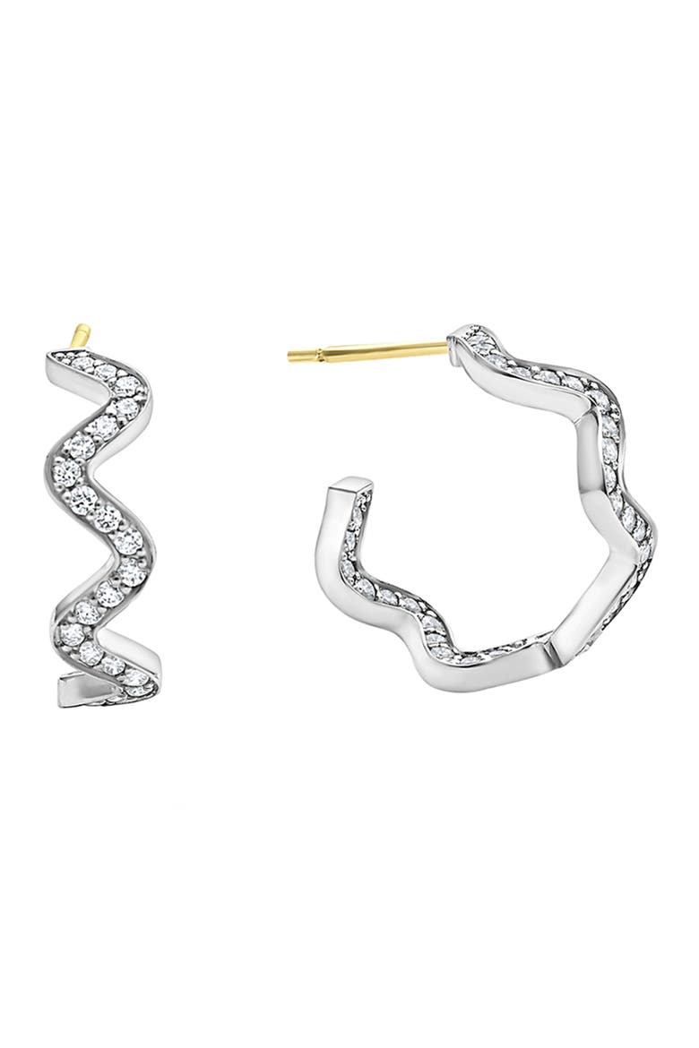 Caviar Spark Diamond Wave Hoop Earrings, Main, color, SILVER