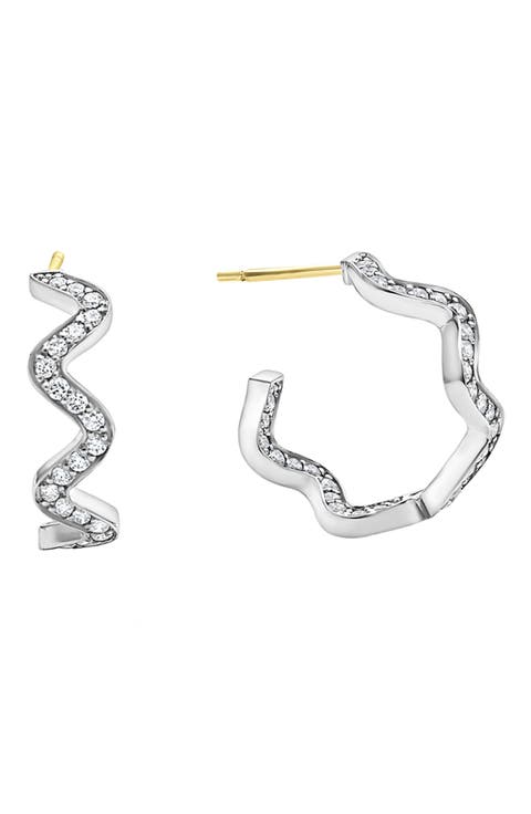 Caviar Spark Diamond Wave Hoop Earrings