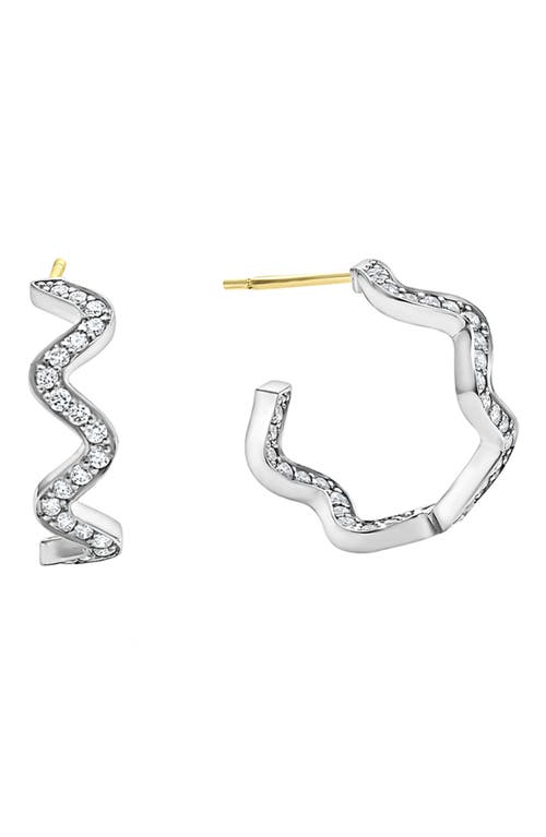 Lagos Sterling Silver Caviar Spark Diamond Wavy Huggie Hoop Earrings In Silver