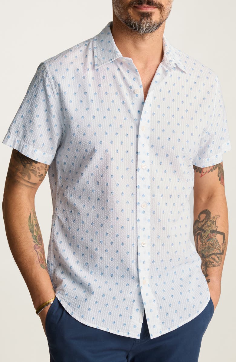 Bonobos Riviera Slim Fit Leaf Print Seersucker Short Sleeve Button-Up Shirt, Main, color, Lundi Leaves V2 C24