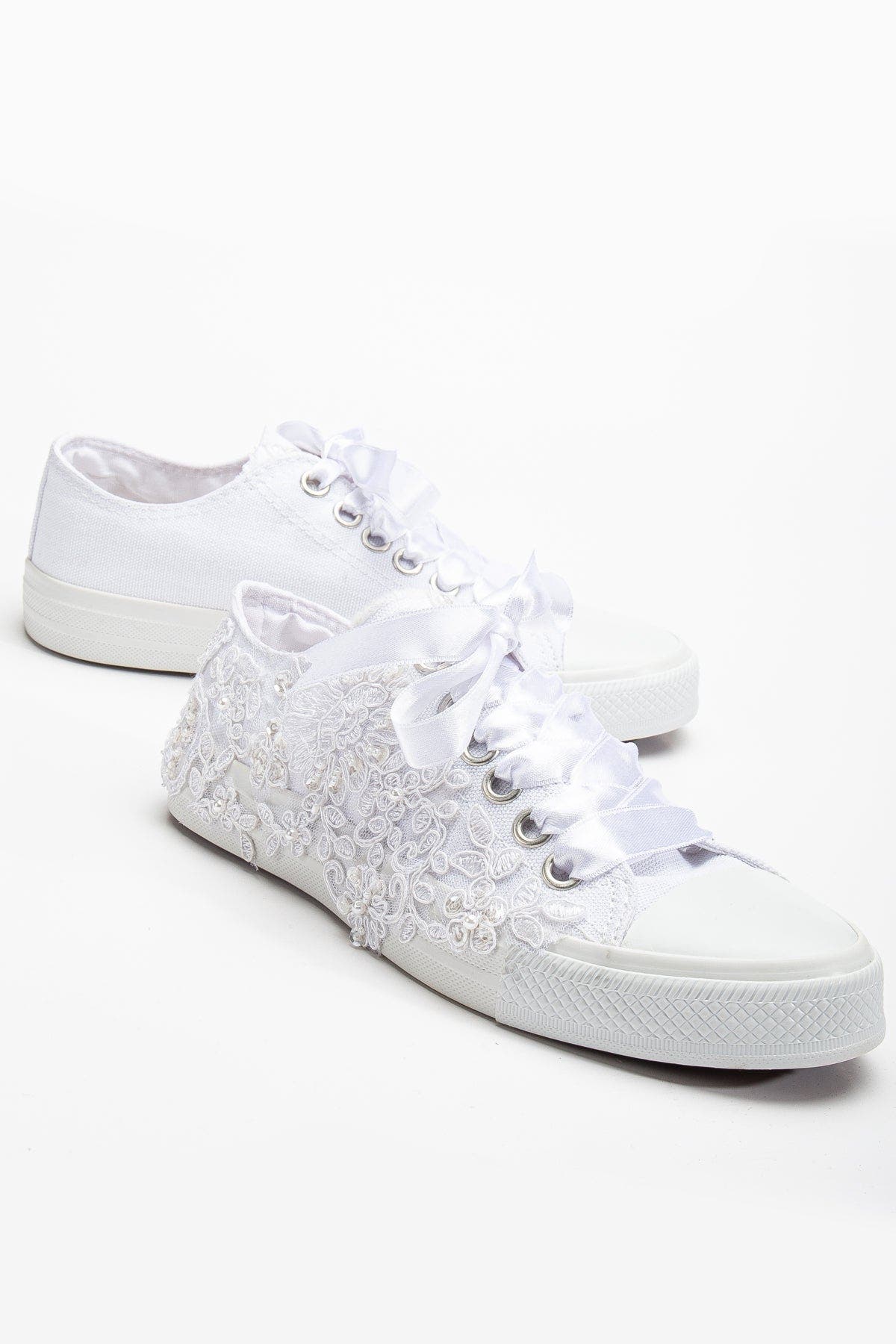 Forever & Always Shoes Shelby Lace White Bridal Sneakers, Alternate, color, White