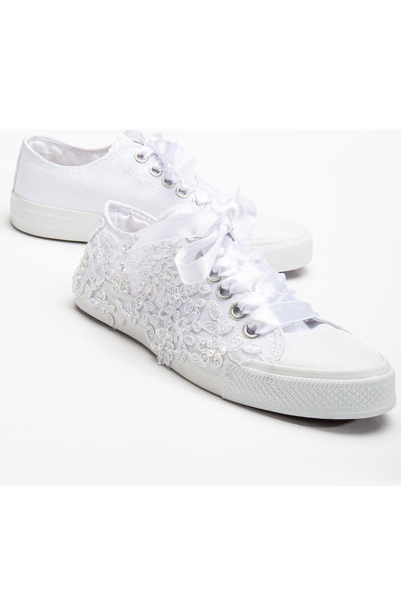 Forever & Always Shoes Shelby Lace White Bridal Sneakers, Alternate, color, White