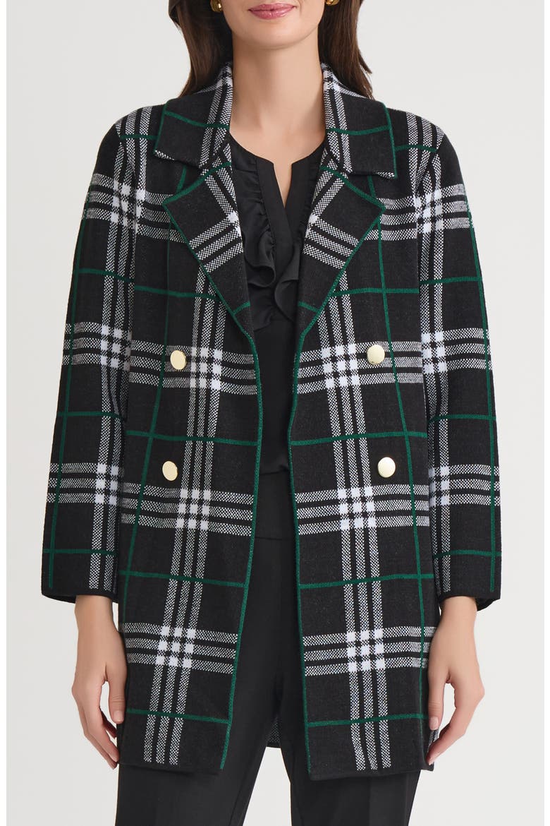 Plaid Longline Open Front Sweater Coat, Main, color, EVERGREEN MULTI