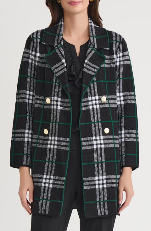 Plaid Longline Open Front Sweater Coat