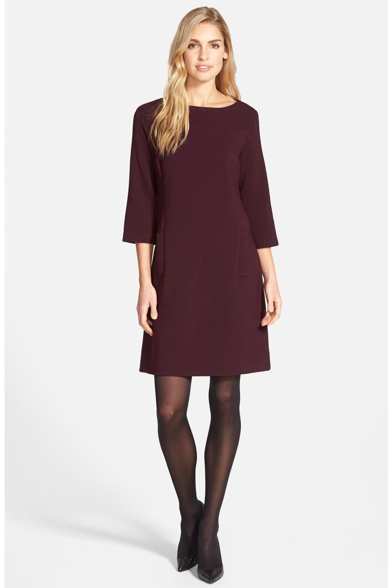 Pocket Detail Crepe Shift Dress, Alternate, color, PLUM STONE