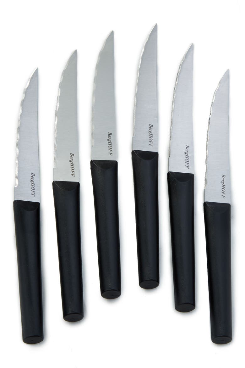 DiNA Matrix Set of 6 Serrated Steak Knives, Main, color, BLACK