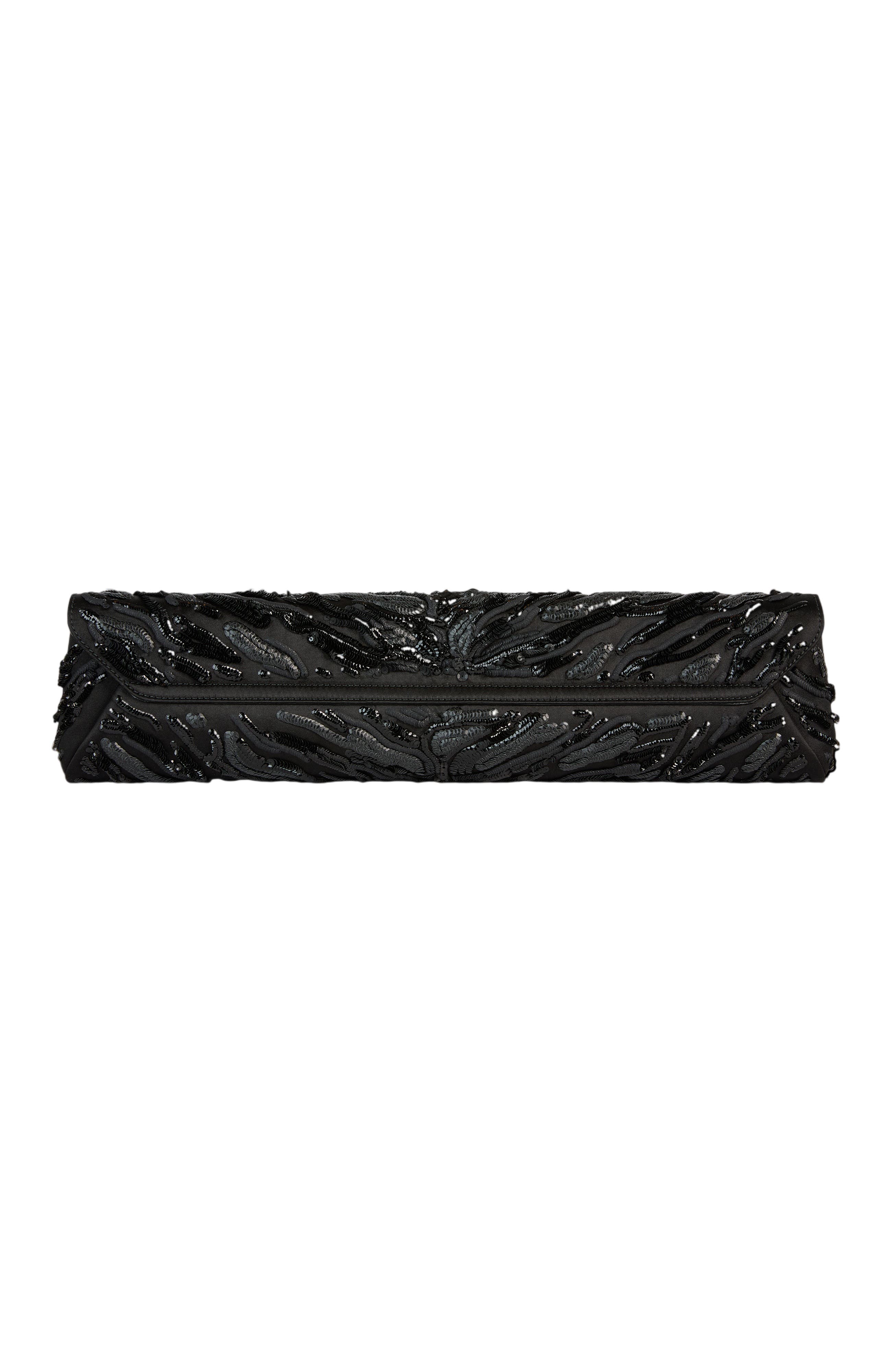 Long Clutch Bag in Embroidered Satin, Alternate, color, black