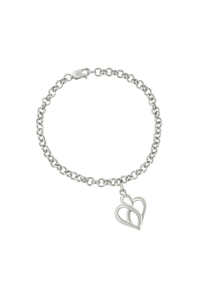 Silver Open Heart with Center Vertical Infinity Chain Charm Bracelet -, Main, color, White