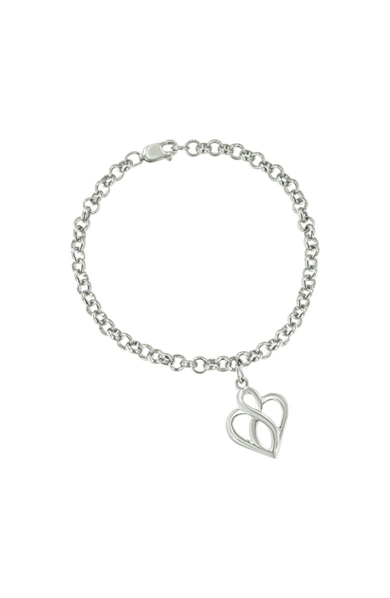 Haus of Brilliance Silver Open Heart with Center Vertical Infinity Chain Charm Bracelet -, Main, color, White