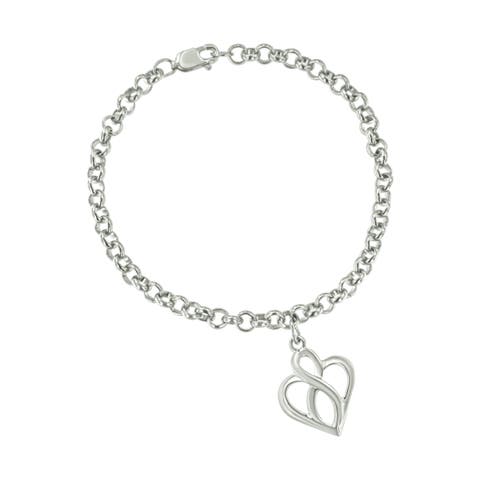 Silver Open Heart with Center Vertical Infinity Chain Charm Bracelet -