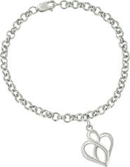 Haus of Brilliance Silver Open Heart with Center Vertical Infinity Chain Charm Bracelet -