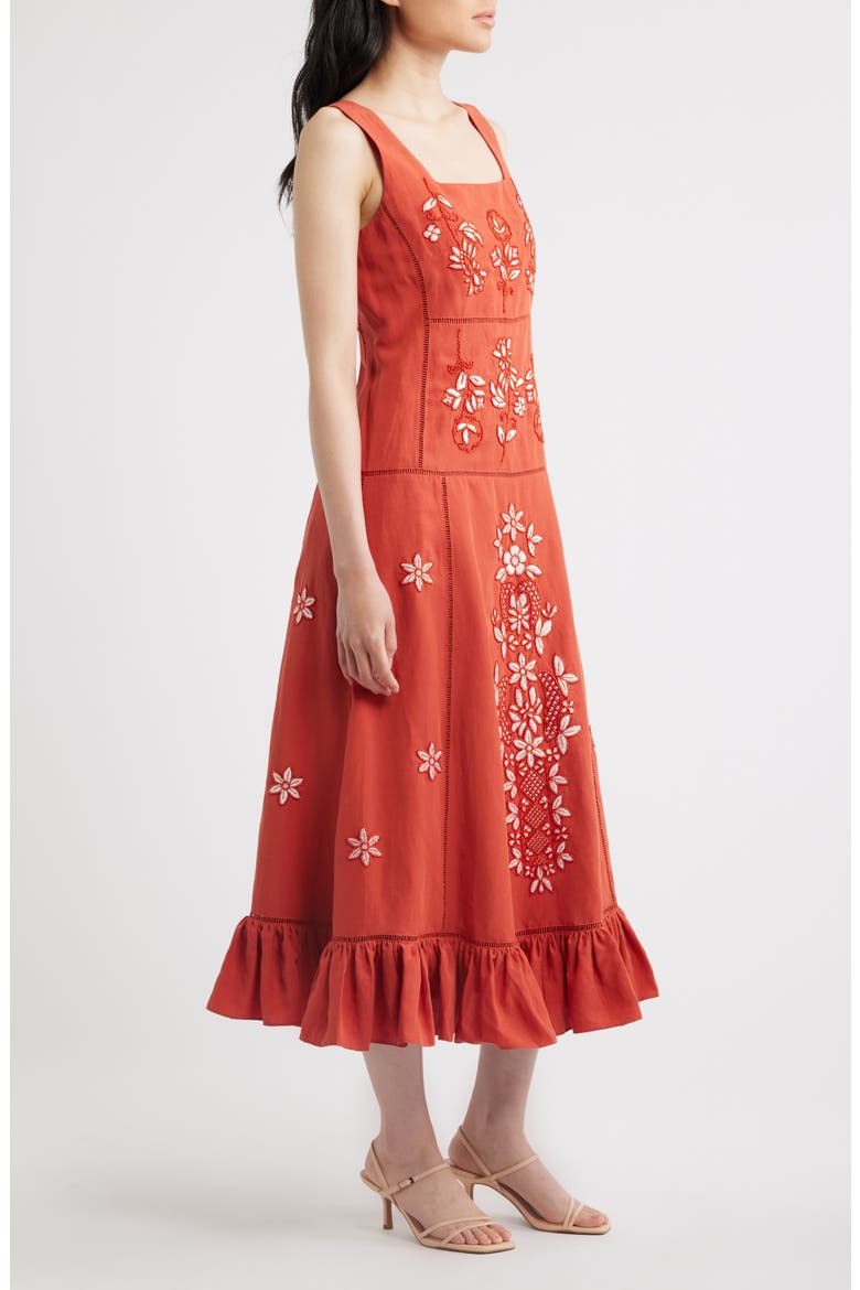 The Lainey Embroidered Sleeveless Maxi Dress, Alternate, color, MOROCCAN RED/ SKY WHITE