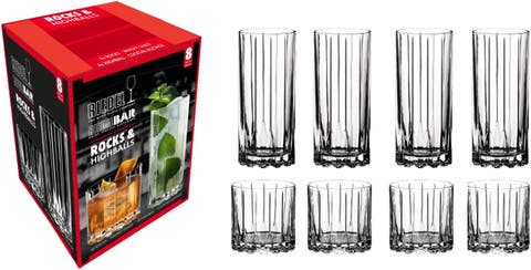 8 Piece Bar Glassware Set, 4 Rocks and 4 Highball