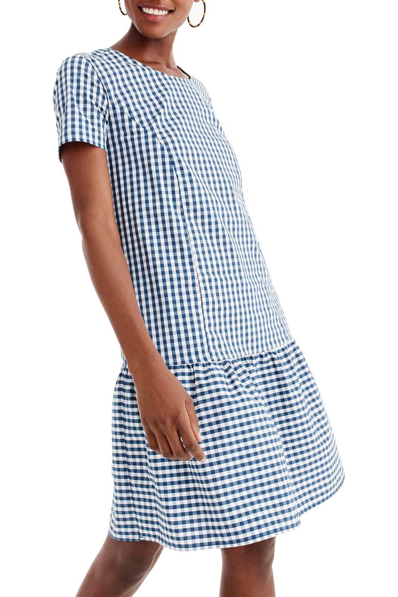 Drop Waist Poplin Dress, Main, color, SAILOR BLUE GINGHAM