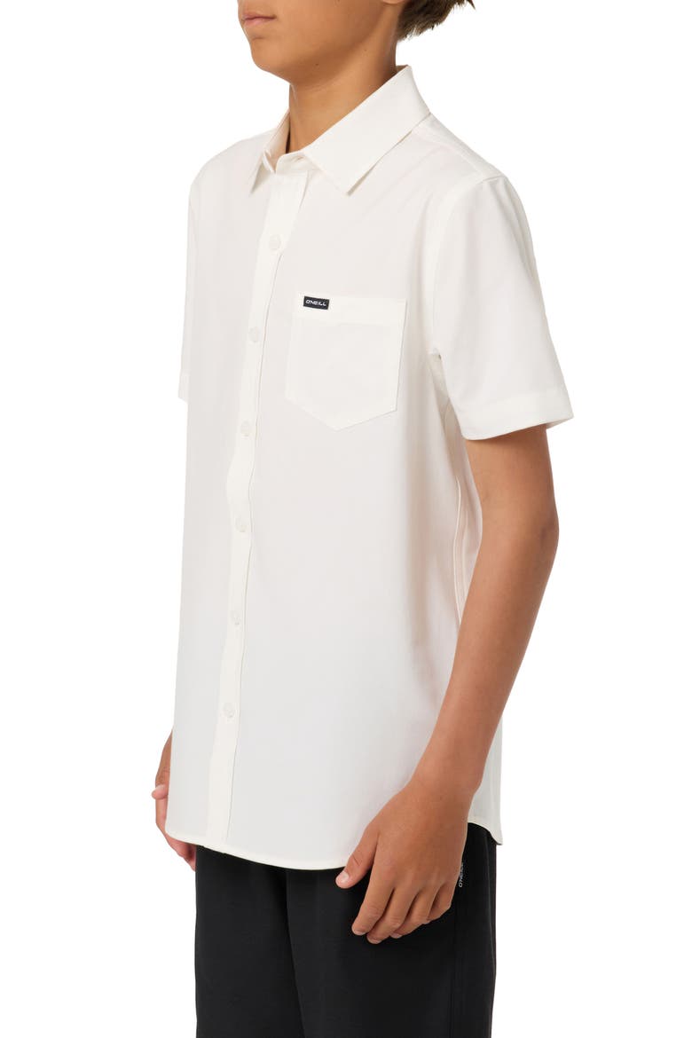 Kids' Solid Short Sleeve Stretch Twill Button-Up Shirt, Alternate, color, WHITE