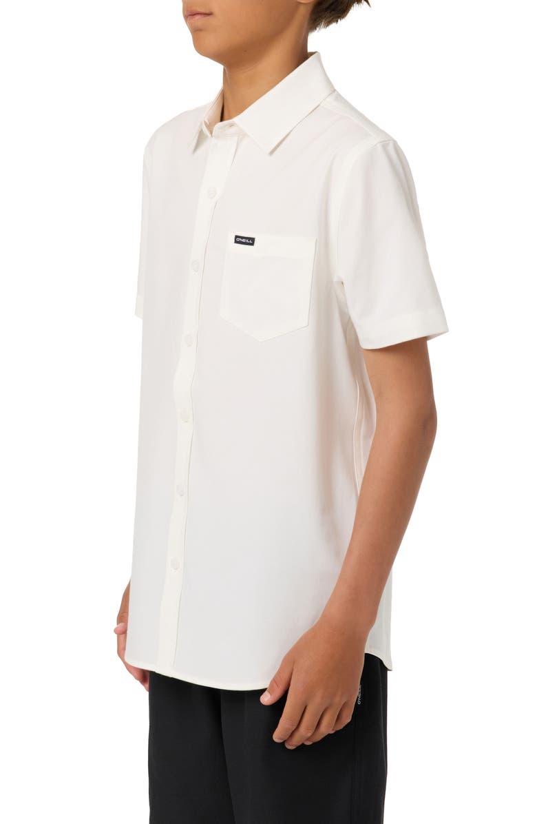 O'Neill Kids' Solid Short Sleeve Stretch Twill Button-Up Shirt, Alternate, color, White