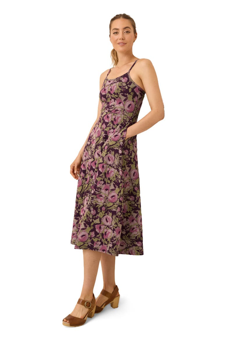 Organic Cotton Fit & Flare Midi Dress, Alternate, color, Gathered Joys Berry Jam