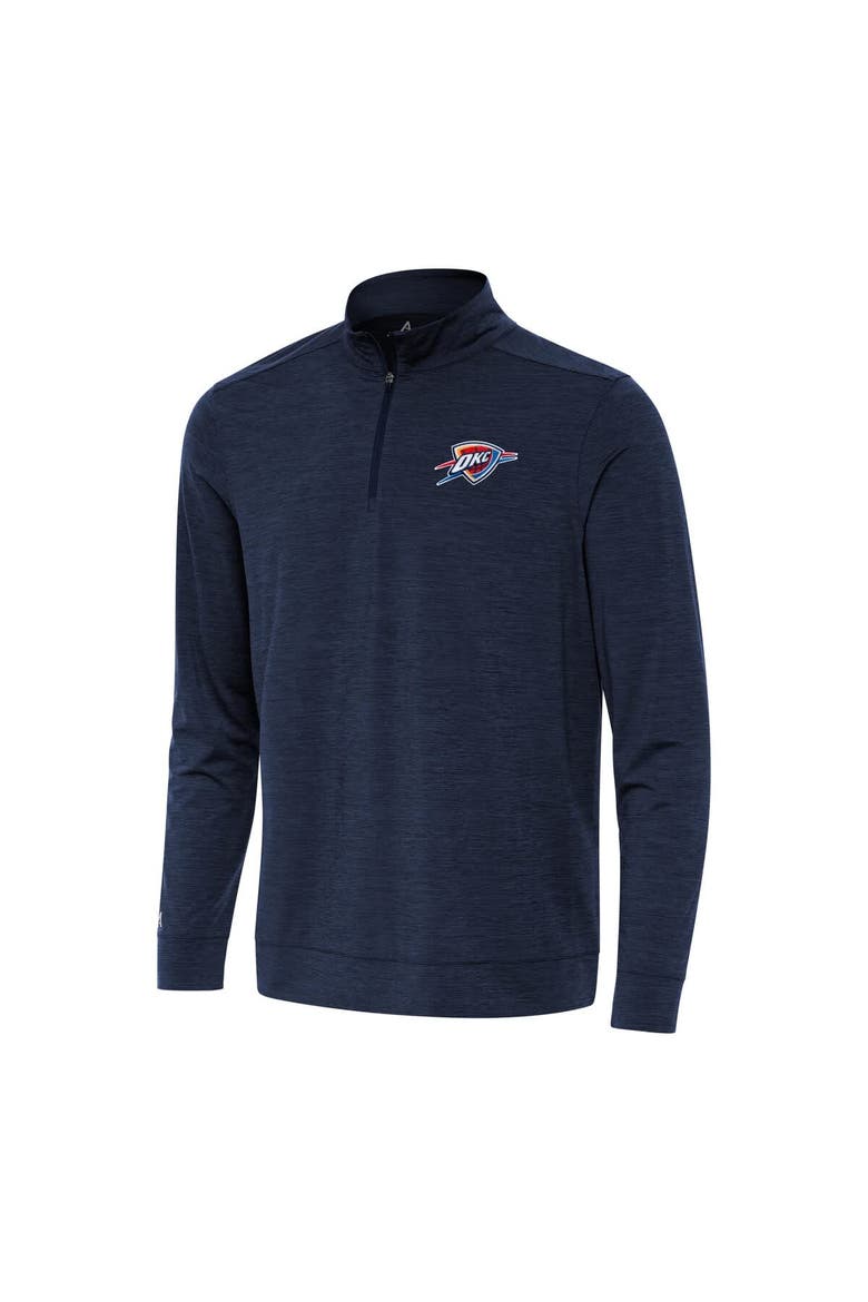 Men's Antigua Heather Navy Oklahoma City Thunder Bright Quarter-Zip Top, Alternate, color, Heather Navy