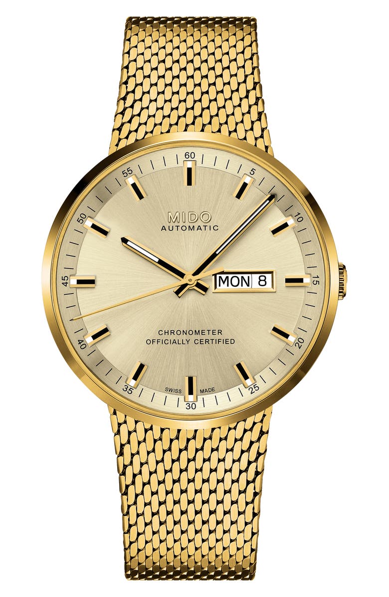 MIDO Commander II Stainless Steel Strap Watch, Main, color, Rose Gold/ Yellow/ Silver