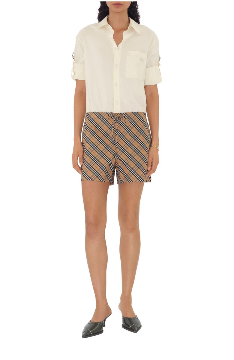 Burberry Check Cotton Pyjama Shorts, Main, color, Sand