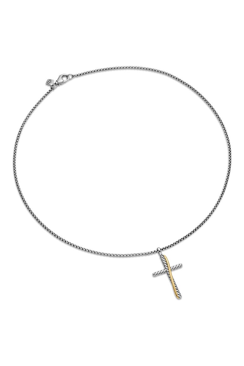 Crossover Cross Necklace with 18K Yellow Gold, Alternate, color, SILVER/ GOLD