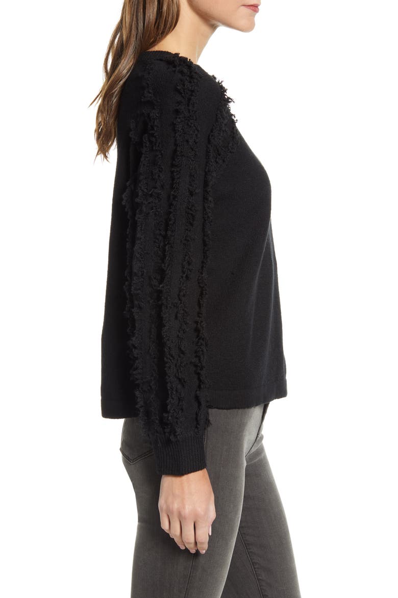 Fringe Sleeve Sweater, Alternate, color, RICH BLACK