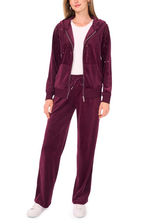 Vince Camuto Sequin Front Zip Hoodie In Burgundy