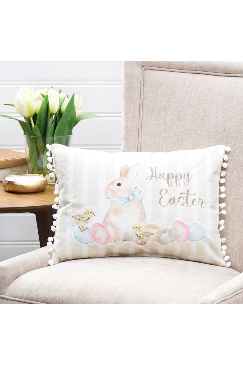 "Happy Easter" Bunny Ducklings & Eggs Cotton Blend Mini Accent Pillow 13" x 18", Alternate, color, Yellow