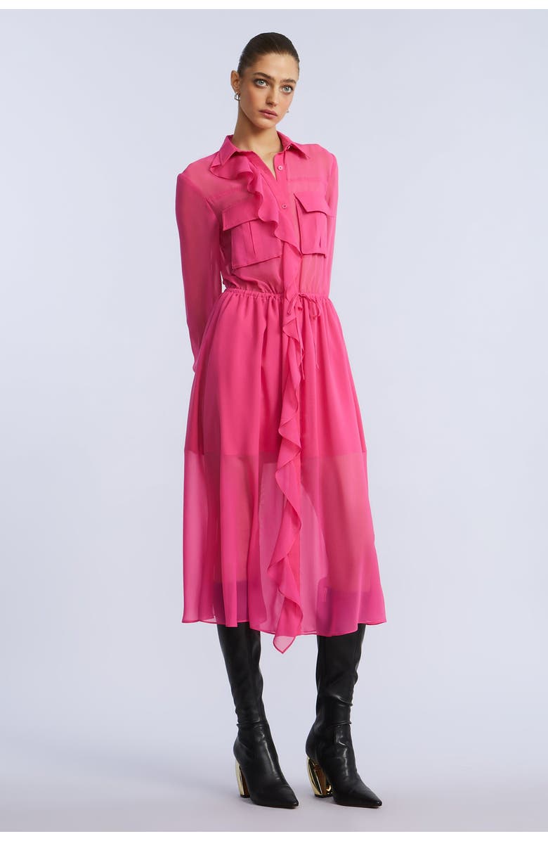 BCBGMAXAZRIA Solid Ruffle Dress, Alternate, color, Fuchsia Purple