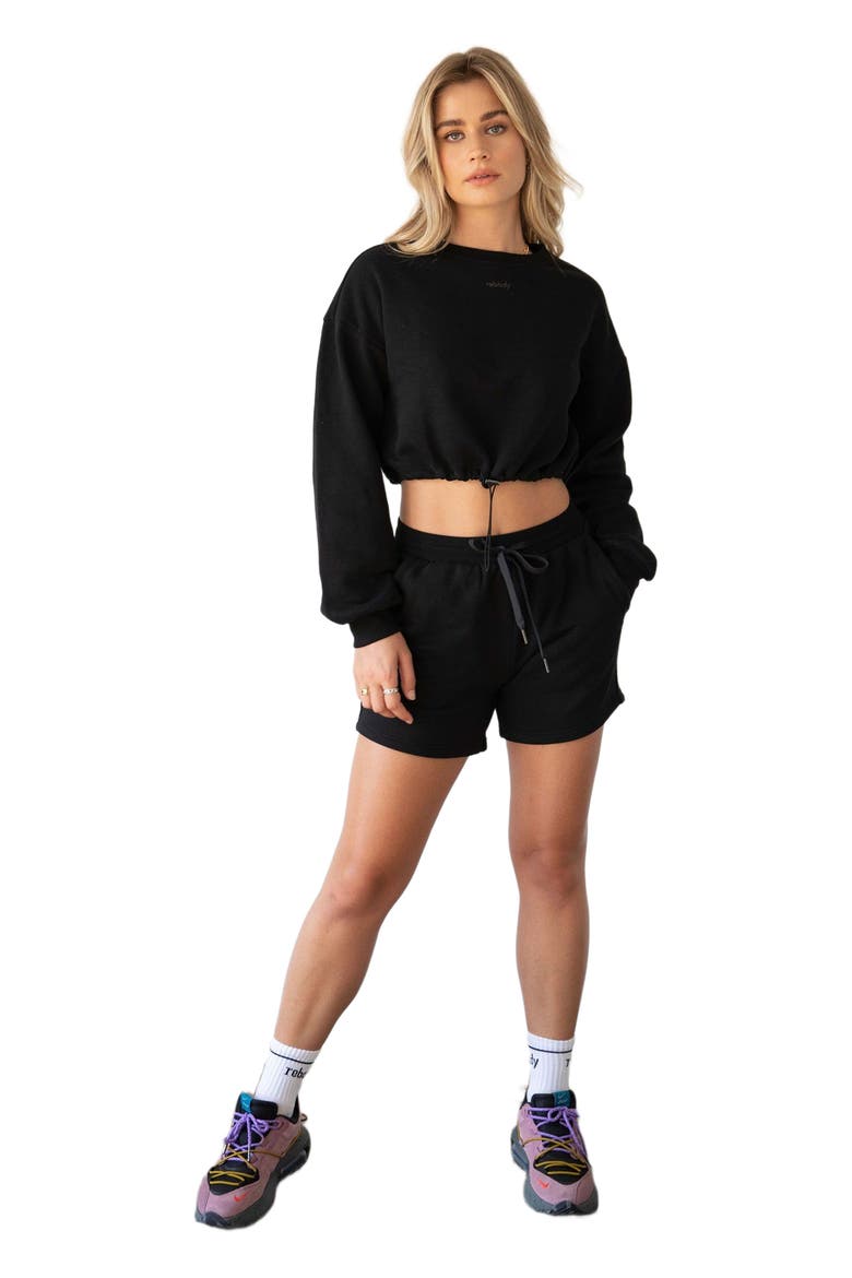 Rebody Puff Sleeve Crop Sweatshirt, Main, color, Metropolis Black/Slate