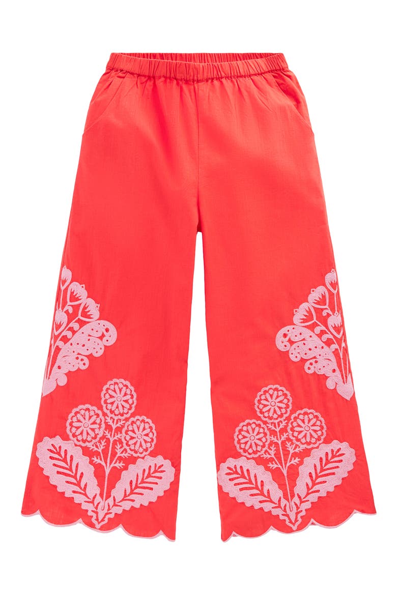 Kids' Embroidered Scallop Hem Wide Leg Pants, Main, color, SPICY RED NEON EMBROIDERY