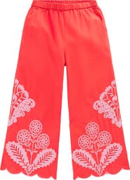 Mini Boden Kids' Embroidered Scallop Hem Wide Leg Pants