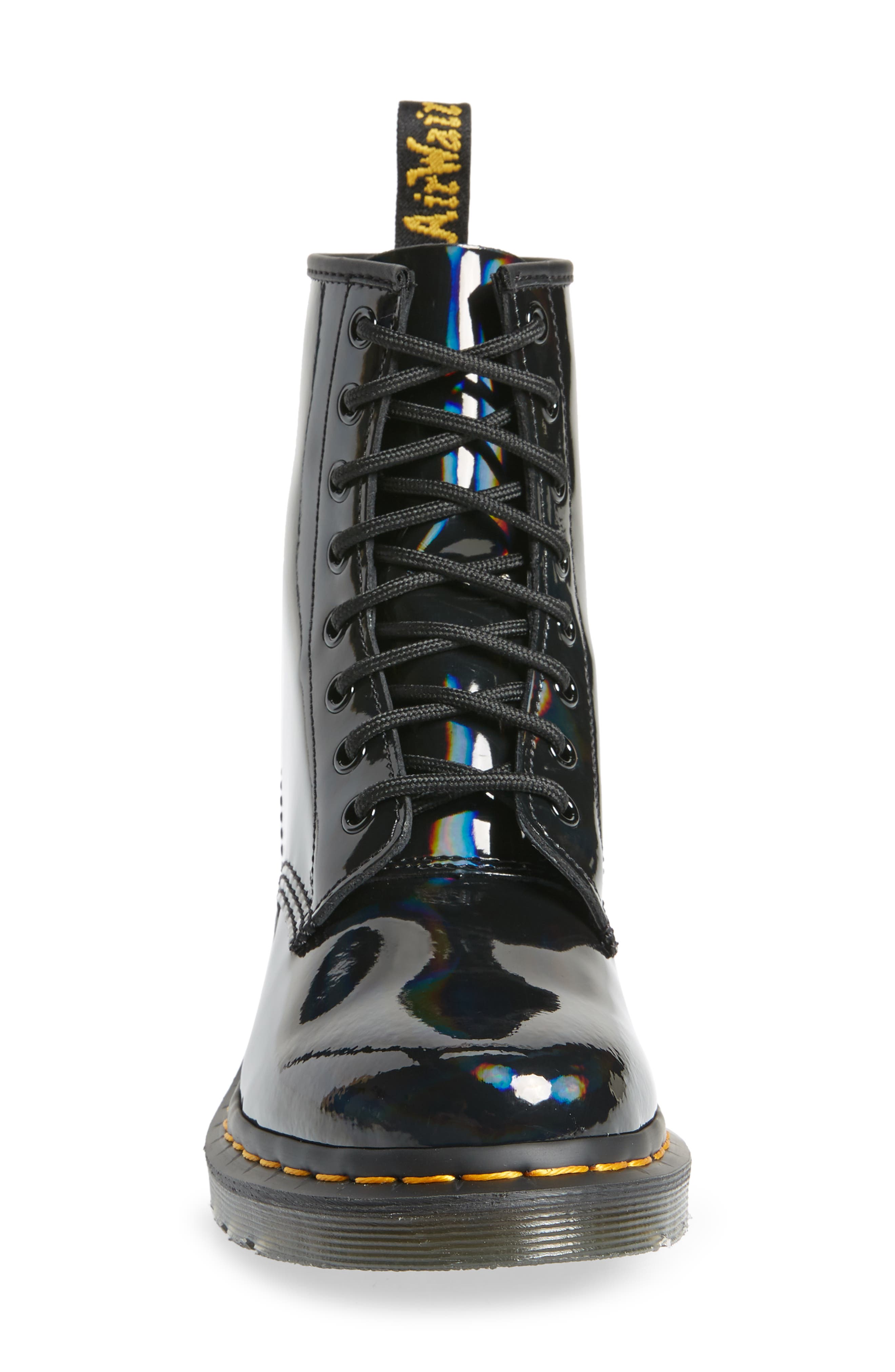 Dr. Martens Black Rainbow Patent Leather Boot, Alternate, color, 