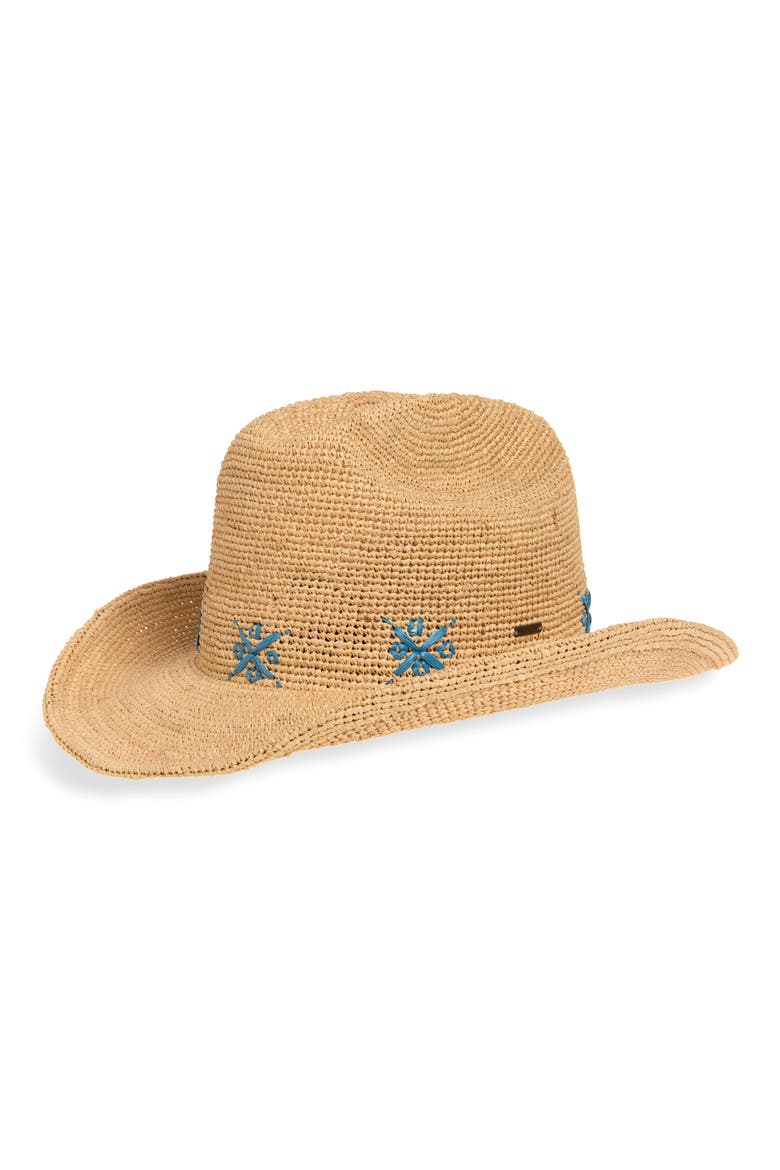 Odessa Packable Straw Cowboy Hat, Main, color, TAN/ SUNRISE BLUE