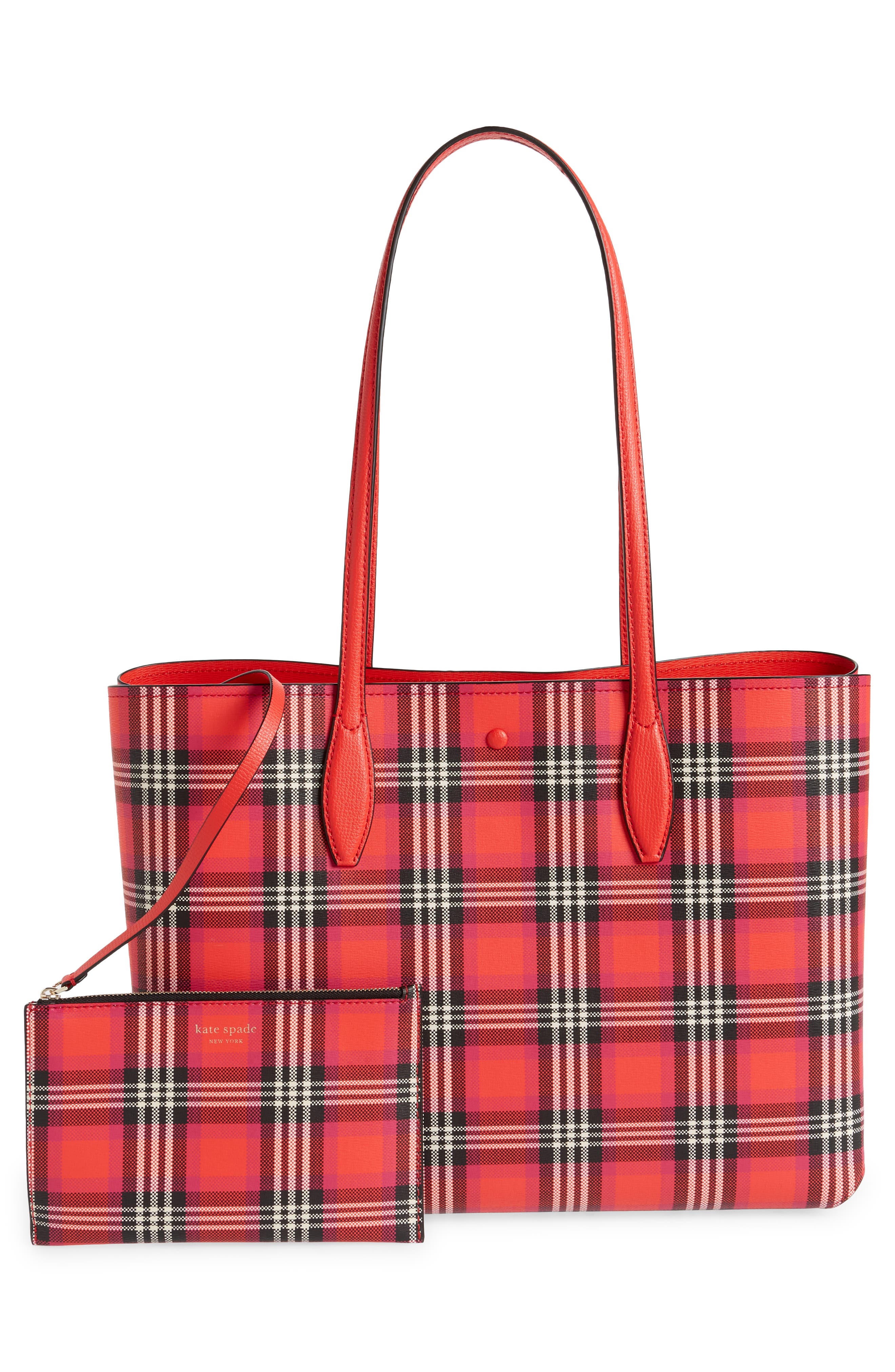 all day foliage plaid large tote, Alternate, color, PINK MULTI