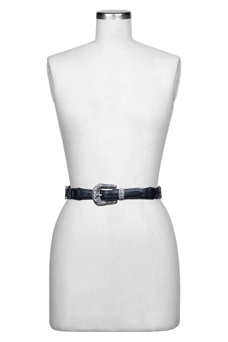 Concho Leather Belt, Alternate, color, BLACK