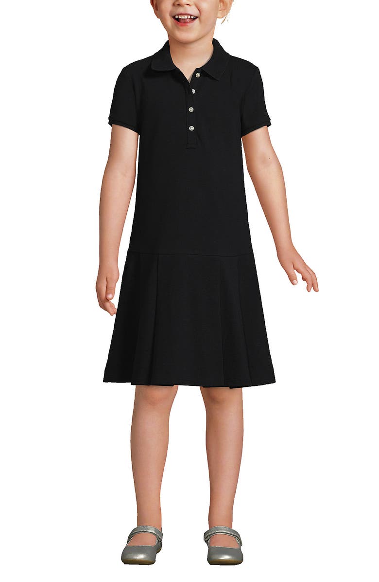 Lands' End School Uniform Girls Short Sleeve Mesh Pleated Polo Dress, Main, color, Black