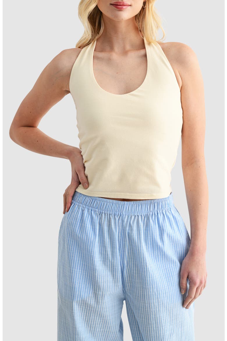 Stretch Cotton Halter Top, Main, color, BUTTER