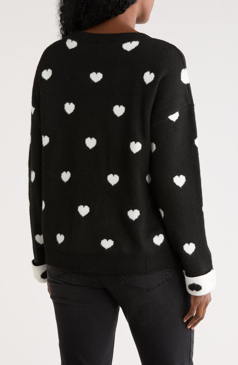 Bobeau Scattered Heart Pullover Sweater, Alternate, color, Black/ Ivory