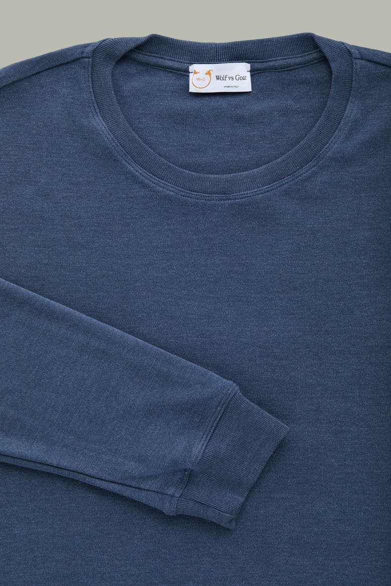 Heavyweight Viscose Interlock Long Sleeve Crewneck, Alternate, color, Navy