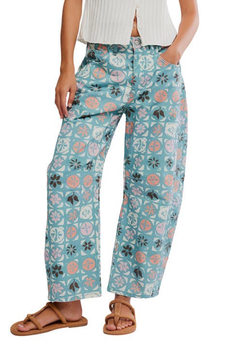 Print Barrel Leg Jeans