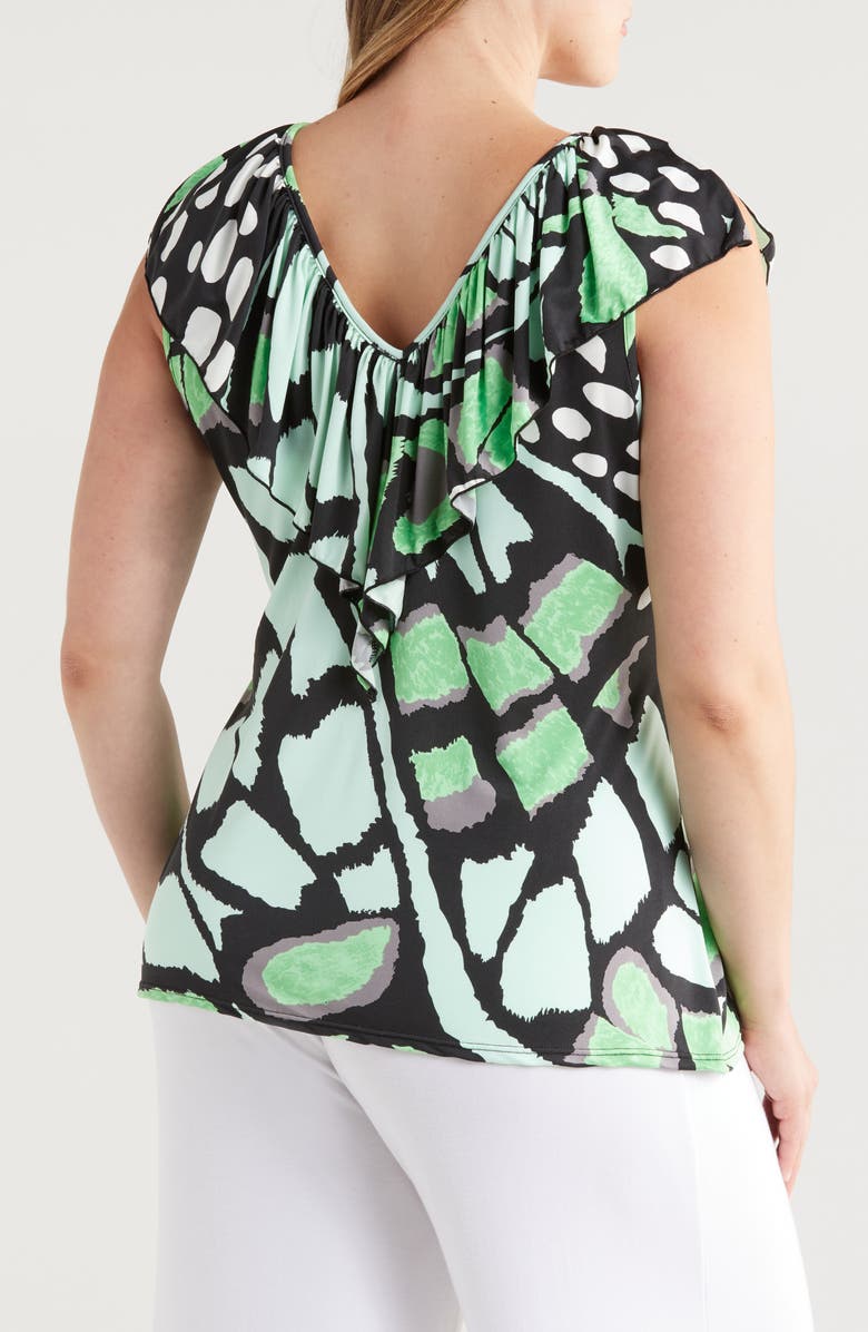 24seven Comfort Apparel Butterfly Print Ruffle Top, Alternate, color, 