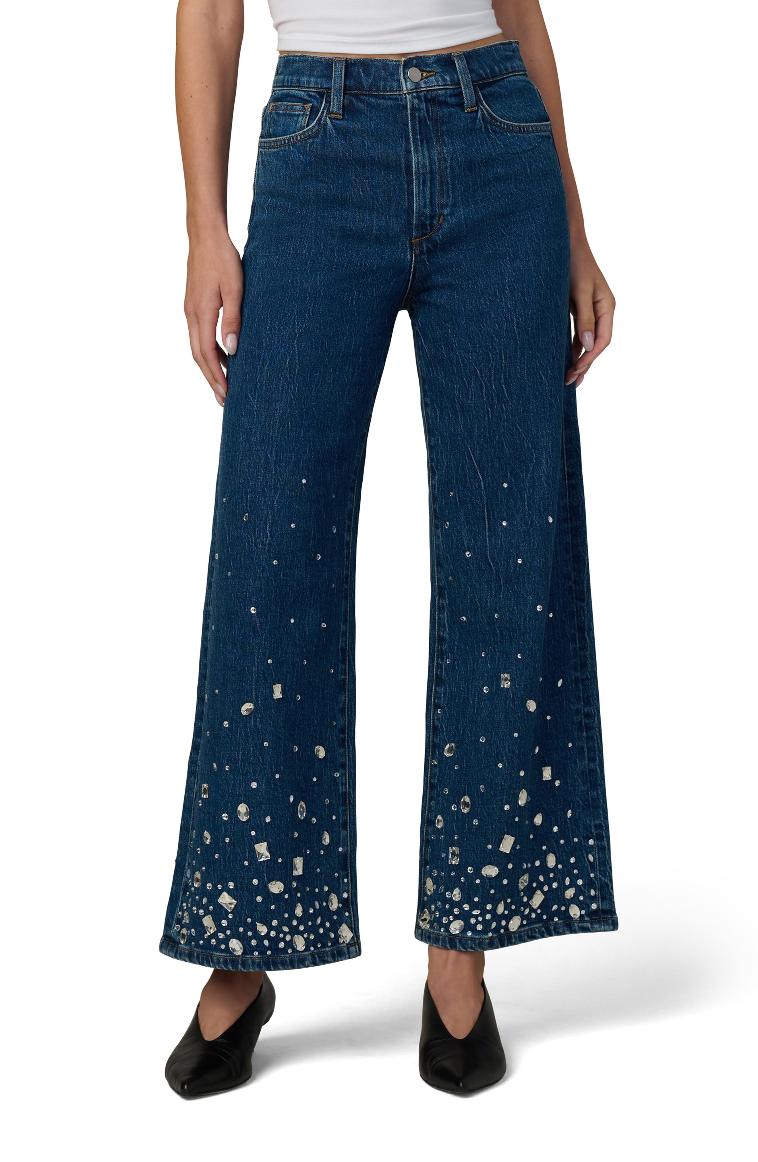 Joe's The Mia Stone Embellished Ankle Wide Leg Jeans