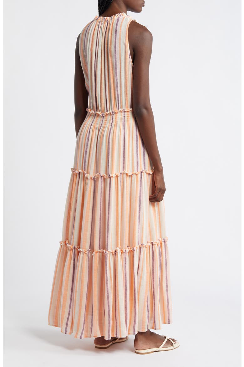 Loulou Stripe Sleeveless Linen Blend Maxi Dress, Alternate, color, PAPAYA STRIPE
