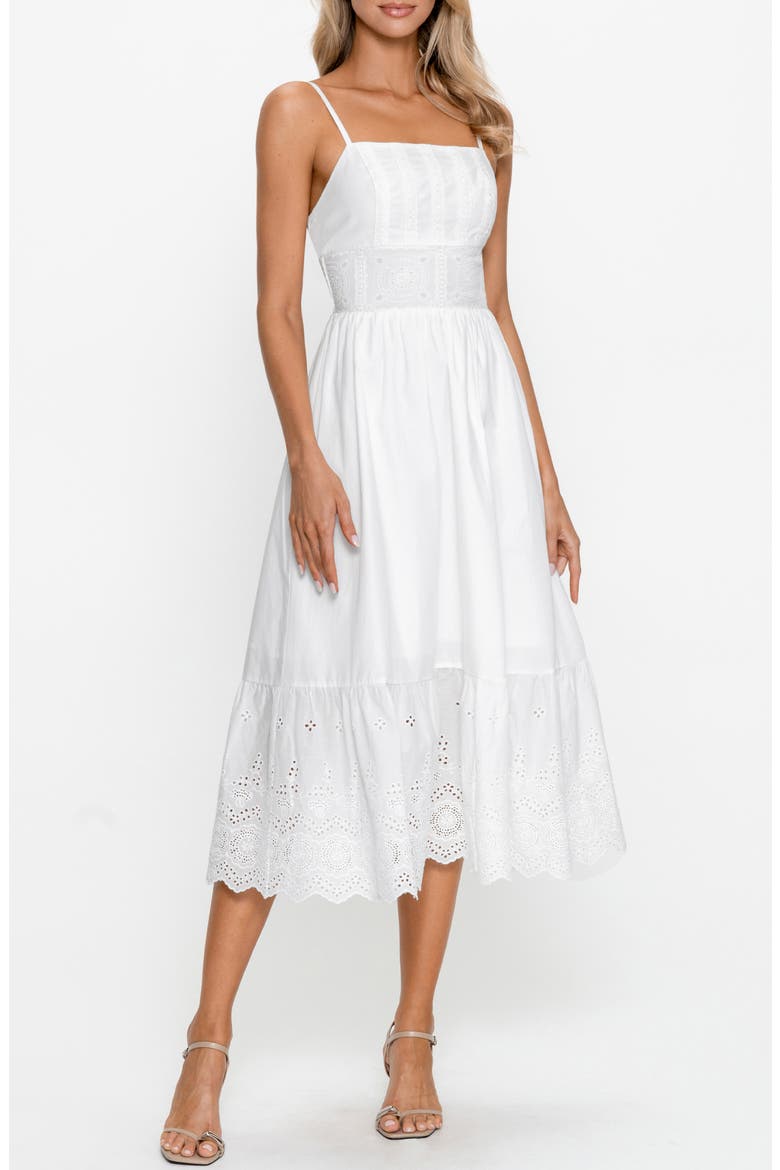 Sleeveless Cotton Fit & Flare Midi Dress, Alternate, color, WHITE