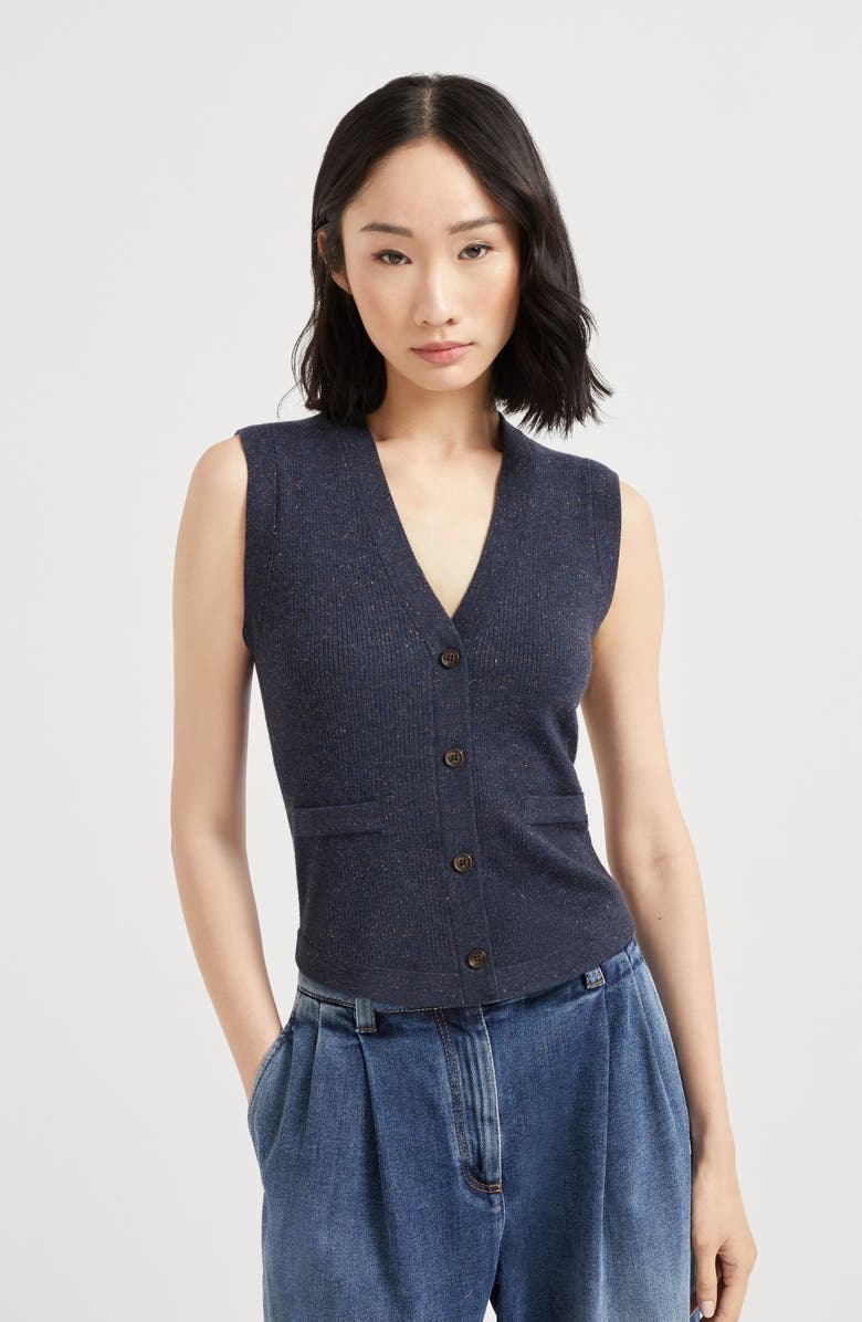 Brunello Cucinelli Cashmere knit vest, Alternate, color, Navy Blue