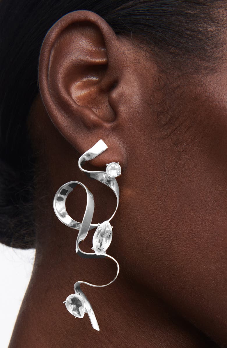 Sterling King Crystal Ribbon Drop Earrings, Alternate, color, Sterling Silver