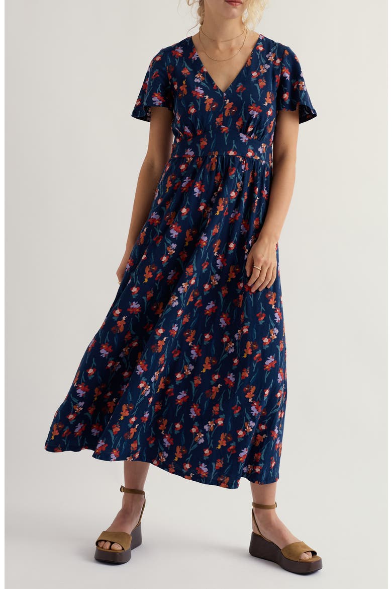 Chateaux Floral Organic Cotton Midi Dress, Main, color, SNAPDRAGON SEA CAVE