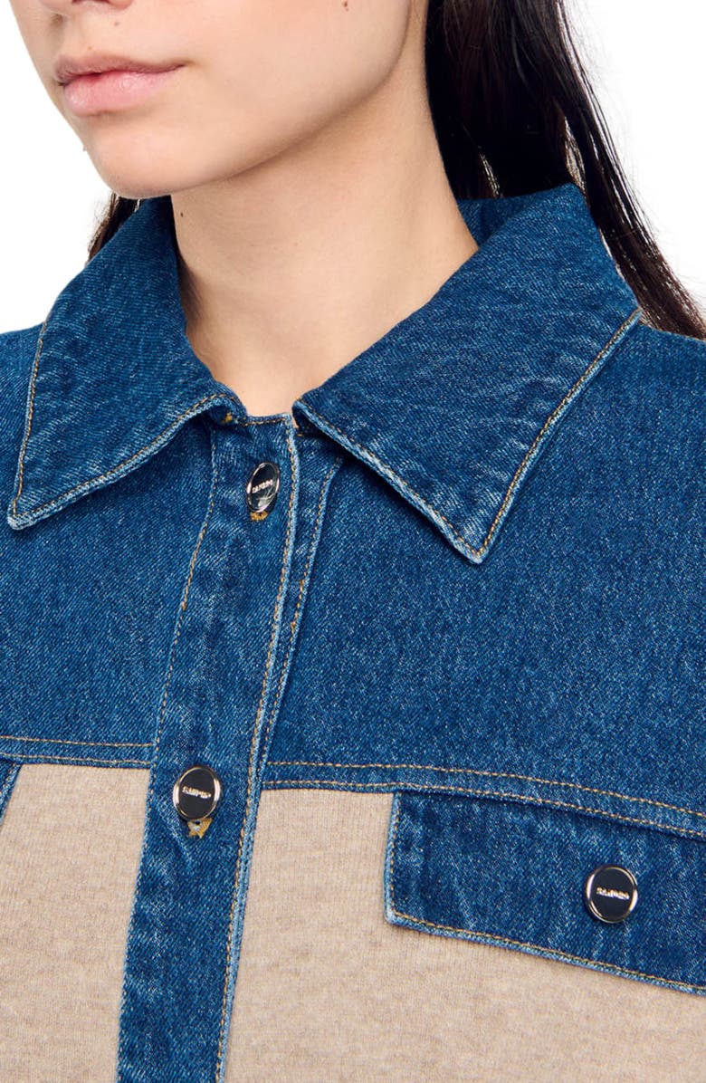 SANDRO Denim and knitwear coatigan, Alternate, color,